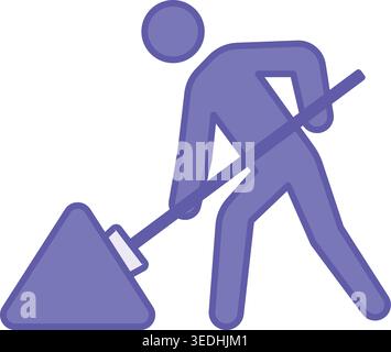 Colored Work In Progress Icon. Vector Illustration. Man With Shovel Digging The Ground. Worker Diligently Performing His Tasks. Work and Office Concep Stock Vector