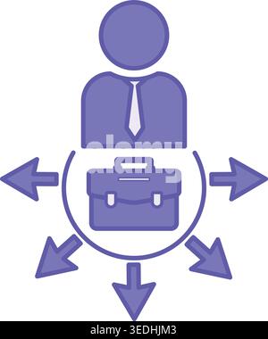 Colored Job Icon. Vector Illustration. Office Worker Multitasking. Work Briefcase. Office and Business Concept Stock Vector