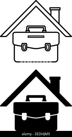 Remote Work Icons. Black and White Vector Illustrations. Home and Work Briefcase. Freelance, Work from Home. Work and Office Concept Stock Vector