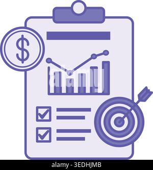 Colored Project Icon. Vector Illustration. Document with Profit Chart and Financial Goal. Concept Work and Business Stock Vector