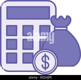 Colored Tax Icon. Vector Illustration. Calculator, Money Bag, and Dollar Coin. Mandatory Payment Collected By The State From Citizens. Expenses. Perso Stock Vector