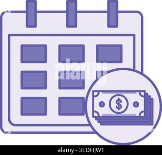 Colored Salary Icon. Vector Illustration. Calendar with Dates and Dollar Bill. Work Concept Stock Vector