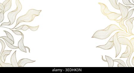 Luxury gold botanical pattern with elegant line leaves and floral elements background. Vector illustration tropical foliage, garden motif, modern deco Stock Vector