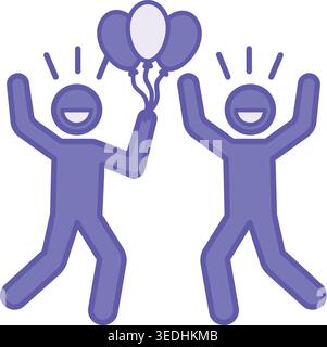 Colored Celebration Icon. Vector Illustration. Two People Smiling and Dancing with Balloons. Party, Congratulations on the Important Event. Reward Con Stock Vector