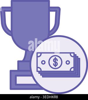 Colored Prize Money Icon. Vector Illustration. Winner Cup and Stack of Money. Dollar Bills. Amount of Money for Rewarding Competition Participants. Re Stock Vector