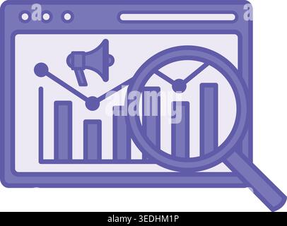 Colored Analytics Icon. Vector Illustration. Application, Chart, Megaphone, and Magnifying Glass. Study and Collect Data on Product Promotion. Digital Stock Vector