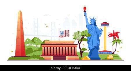 USA Landmarks - Colorful Flat Design Illustration Stock Vector