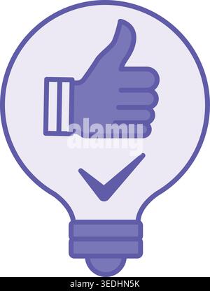 Colored Solution Icon. Vector Illustration. Light Bulb and Thumbs Up, Like. Answer to Question, Solve Problem. Digital Marketing Concept Stock Vector