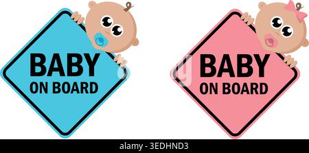 baby on board warning sign boy and girl isolated vector illustration Stock Vector