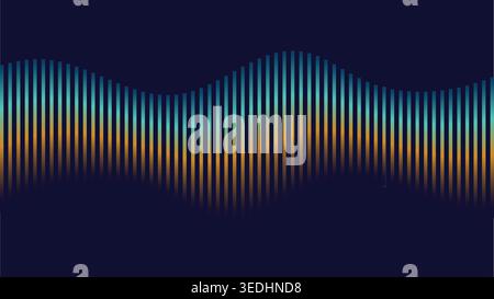 Modern geometric wave pattern featuring glowing vertical bars on a dark navy background, Great for tech or music themes Stock Vector