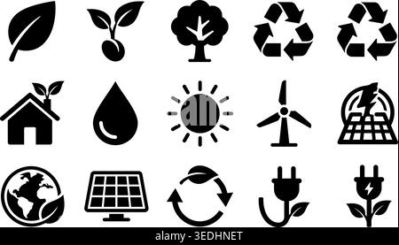 Eco Color Icons Set. Leaf and Sustainability Flat Collection. Vector illustration Stock Vector