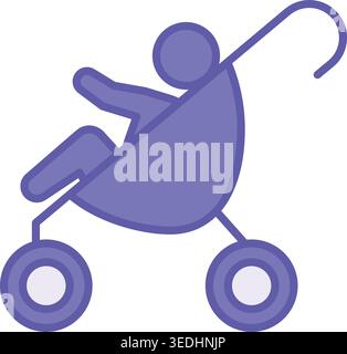 Colored Child in Stroller Icon. Vector Illustration. Baby in a Stroller on a Walk. Family Concept Stock Vector