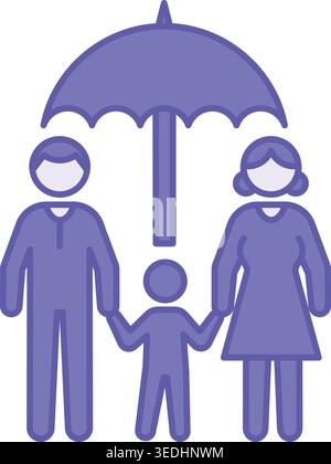 Colored Family Insurance Icon. Vector Illustration. Father, Mother, and Child Under a Large Umbrella. Family Financial Protection. Concept People Stock Vector
