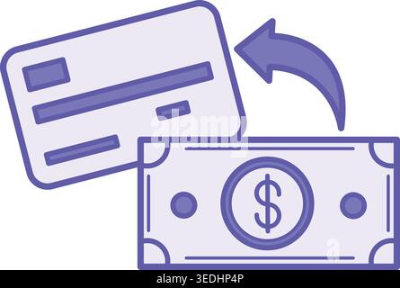 Colored Cashback Icon. Vector Illustration. Dollar Bill and Bank Card. Partial Refund for Purchase. Payment Concept Stock Vector