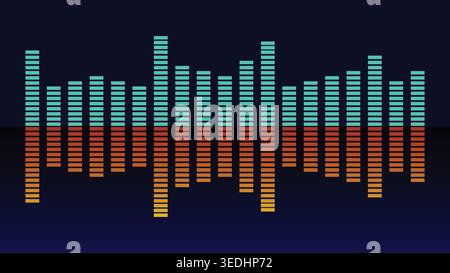 Audio spectrum wave with blue and orange glowing bars. Modern signal visualization for music and tech Stock Vector