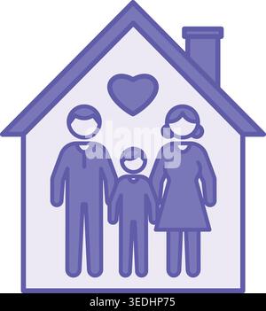 Colored Family House Icon. Vector Illustration. Residential House for Single Family Living. Father, Mother, and Child. Family Concept Stock Vector