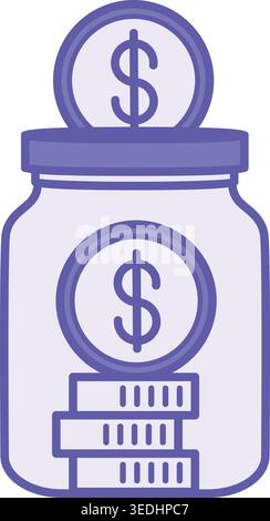 Colored Fund Icon. Vector Illustration. Jar with Dollar Coins. Cash for Specific Purposes. Dollar Concept Stock Vector