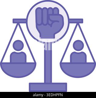 Colored Freedom and Dignity Icon. Vector Illustration. Scales of Justice and Upward-Pointing Fist. World Refugee Concept Stock Vector
