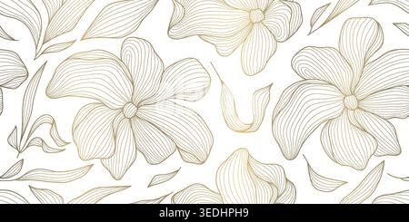 Luxury seamless floral pattern with elegant gold flowers and leaves background. Vintage vector illustration, wedding invitation, bridal card Stock Vector