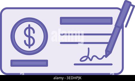 Colored Cheque Icon. Vector Illustration. Document Recording Payment Details for a Purchase or Service. Payment Concept Stock Vector
