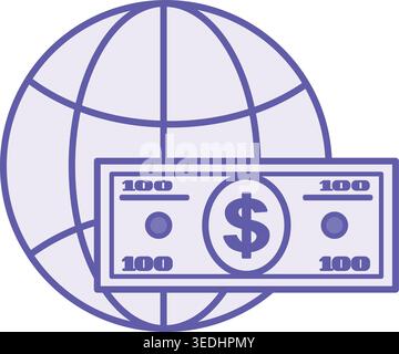 Colored Global Icon. Vector Illustration. Globe and Dollar Bill. Money, Currency, and Budget. Dollar Concept Stock Vector