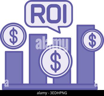 Colored Return on Investment Icon. Vector Illustration. Chart and Money. Shows How Profitable Business Investments Are. Dollar Concept Stock Vector