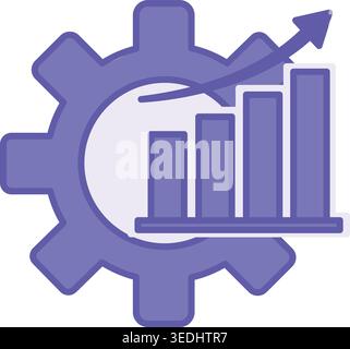Colored Progress Icon. Vector Illustration. Gear and Chart with Up Arrow. Development, Forward Movement. Success Concept Stock Vector