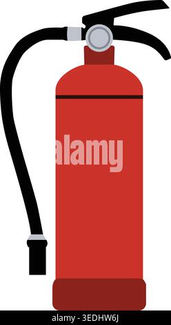 Simple illustration of a red fire extinguisher with black hose handle nozzle and safety lever. Stock Vector
