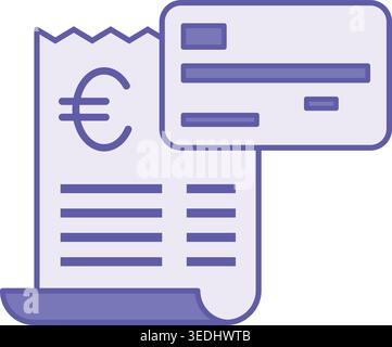 Colored Bill Icon. Vector Icon. Invoice. Bank Card and Receipt with Euro Sign. Payment Document for Goods or Services. Price Concept Stock Vector