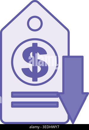 Colored Low Price Icon. Vector Icon. Price Tag with Dollar Sign and Down Arrow. Shopping, Sale, Store. Price Concept Stock Vector