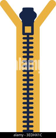 Simple illustration of a vertical zipper with dark teeth blue pull tab and yellow fabric sides. Stock Vector
