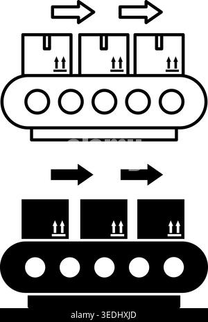 Conveyor Icons. Line and Glyph Vector Icons. Continuous-Motion Equipment, Cargo Handling, Moving Belt. Factory Concept Stock Vector