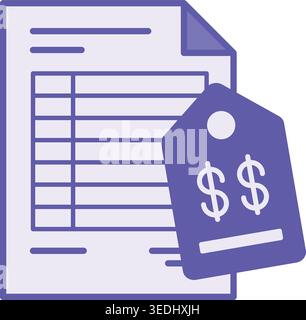 Colored List Price Icon. Vector Icon. Document and Price Tag. Manufacturer's Set Price. Price Concept Stock Vector