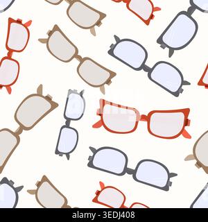 Minimalist Eyewear Seamless Pattern Vector Modern Glasses in Black Orange and Kraft Frames Background for Optician Branding Fashion and Fabric Design Stock Vector