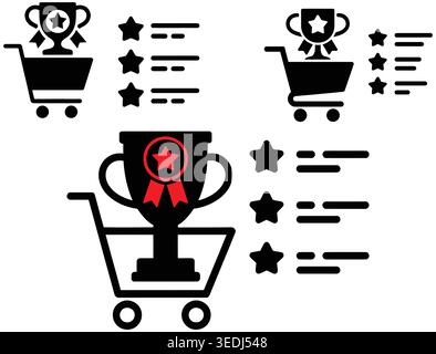 shopping cart icon set, shopping cart with trophy in star Stock Vector