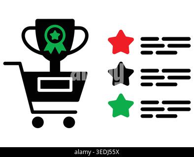 shopping cart holding trophy with ribbon star badge Stock Vector