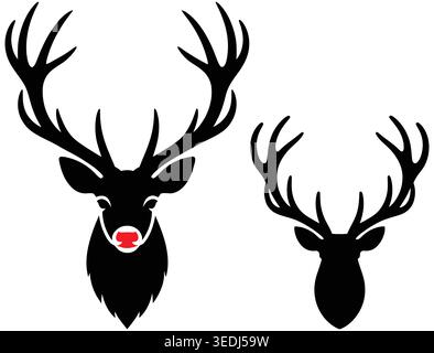 deer head silhouette, deer head silhouette vector on white background Stock Vector