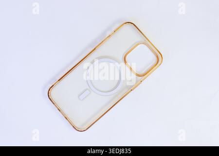 Smart Phone Transparent Case with Magnetic Ring Isolated on White Background Stock Photo
