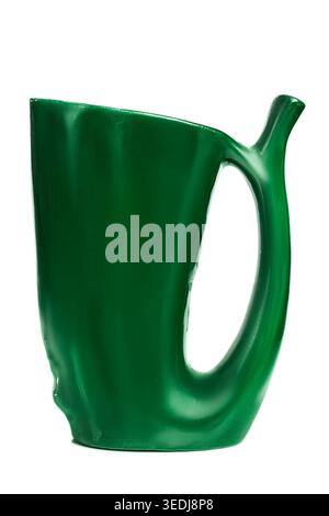 Green ceramic vintage jug isolated on white background Stock Photo
