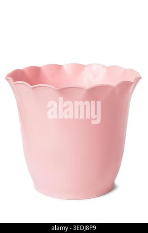 Empty plastic pink flowerpot isolated on white background Stock Photo