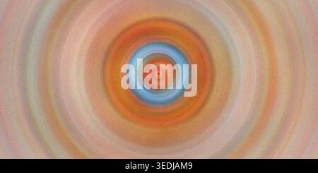 An abstract background featuring concentric circles with a soft, grainy texture, transitioning through warm shades of orange, yellow, and blue. Stock Photo
