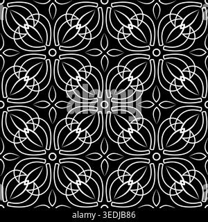 Black white symmetry ornament. Kaleidoscopic seamless pattern. Ornament of curved intertwined lines Stock Vector