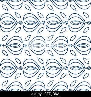 Blue seamless pattern Diagonal floral paisley decor on white background. Stylized flowers and leaves Stock Vector