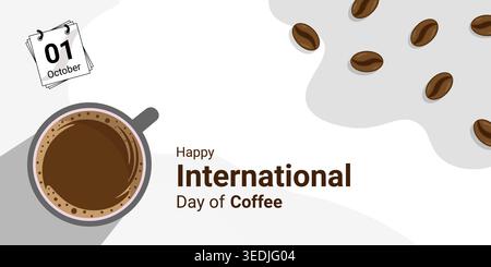 coffee cup banner with coffebean and leaves decoration, to commemorate international coffee day Stock Vector