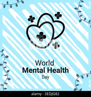 commemorating world mental health day, with the concept of love, line art and plant Stock Vector