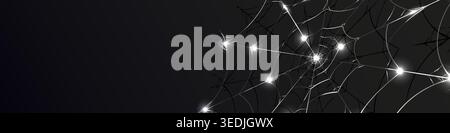 elegant monochrome spider web background banner with glitter light Stock Vector
