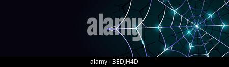 elegant blue spider web background banner with glitter light Stock Vector