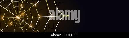 elegant gold spider web background banner with glitter light Stock Vector