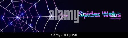 elegant purple spider web background banner with glitter light Stock Vector