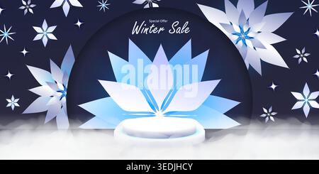 blank product winter sale blue ice color, simple pattern background Stock Vector